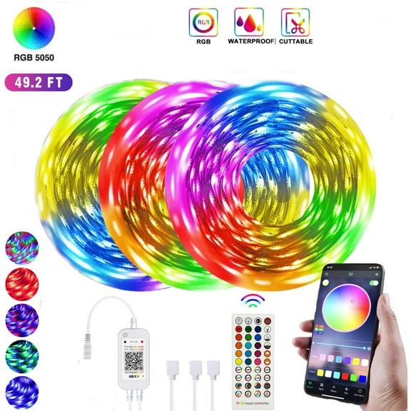 LED Strip Lights,App Control with Remote,50ft Waterproof 450 LEDs RGB Lights for Bedroom, DIY Color Options LED Tape Lights for Bedroom Ceiling Under The Cabinet