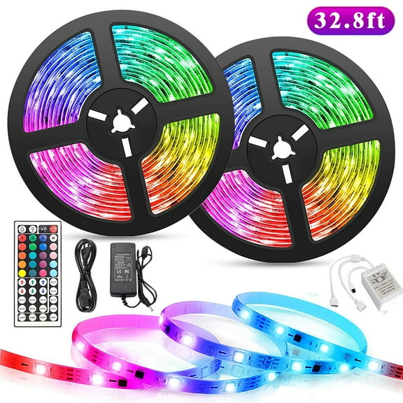 LED Strip Lights Kit, 32.8ft Dimmable RGB LED Light Strips, Color Changing Light Strip with Remote Control, 12V Power Supply for Kitchen, Bedroom and More, Waterproof