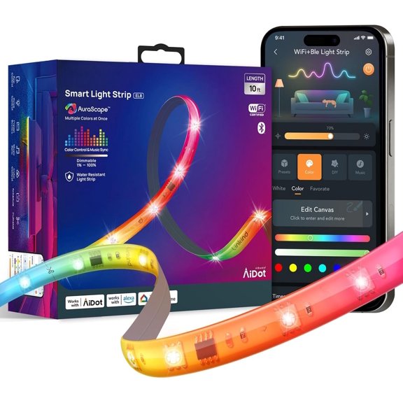 LED Strip Lights RGB 10ft, Light Strip Work with Alexa and , App Control Sync Segmented Color Changing Led Lights for Bedroom Kitchen