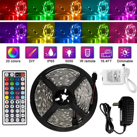 LED Strip Lights, RGB LED Lights for Bedroom, 16.4Ft 3528SMD LED Color Changing Strip Light with Remote Controller for Home Decoration, Desk, Gaming Room, Party