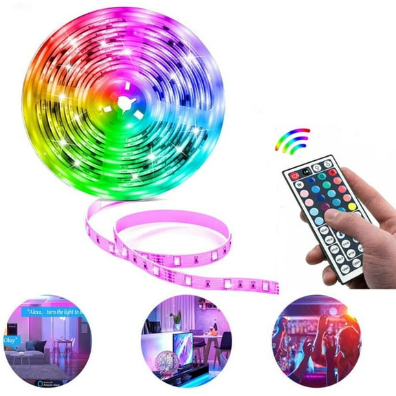 LED Strip Lights, RGB LED Lights Strip Kit 16.4ft/1M SMD 5050 LED Waterproof Flexible Color Changing Rope Light with 44 Keys Remote for Bedroom Ceiling Bar Counter Cabinet