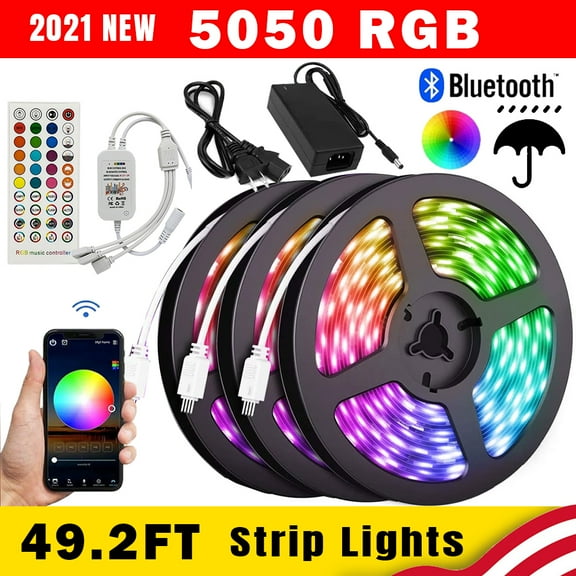 LED Strip Lights with Remote, 49.2 Feet LED Light Strip Music Sync for Room Lighting, Color Changing Tape Lights Kit with LED Controller, Flexible LED Strip for Home Kitchen