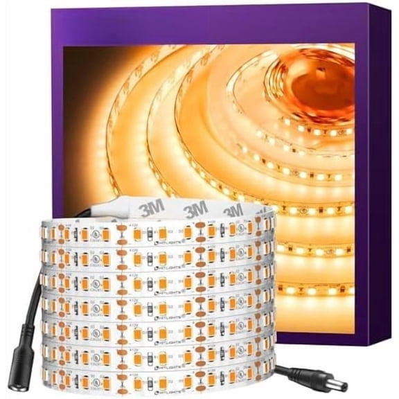 LED Strip Lights Warm White 2700K, 16.4 ft High Density Tape Light, 600 LEDs per Reel, 12V Flexible Dimmable Rope Light for Bedroom, Home and Under Cabinet Lighting