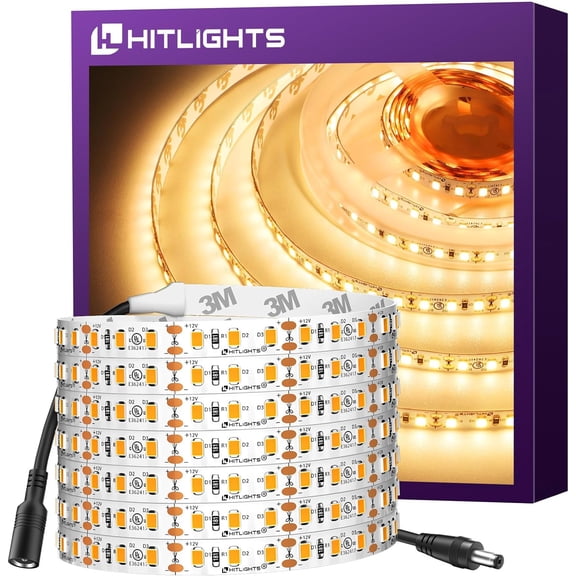 LED Strip Lights Warm White 3000K, 16.4ft High Density Tape Light, UL-Listed, 600 LEDs, 300Lm/ft, 12V Flexible Dimmable Rope Lights for Bedroom, Kitchen, Cabinet (Power Source Not Included)