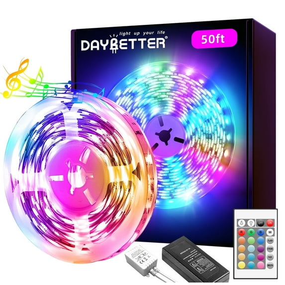 LED Strip Lights for Bedroom 50ft,DAYBETTER LED Lights with Remote, DIY Color Changing Lights for Home Decor
