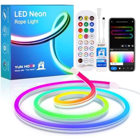 LED Strip Neon Flexible Rope Light, 11FT/3.5M RGB Neon Rope Lights with App & Remote Control, 12V Cuttable  DIY Creative Rope Lighting Flex Rope for Bedroom Dormitory  Room Decor