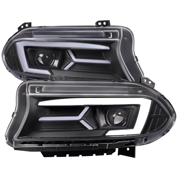 LED Strip Projector Headlights w/ LED Sequential Turn Signal (Black Housing/Clear Lens) Made for and Compatible with 2015-2023 Dodge Charger