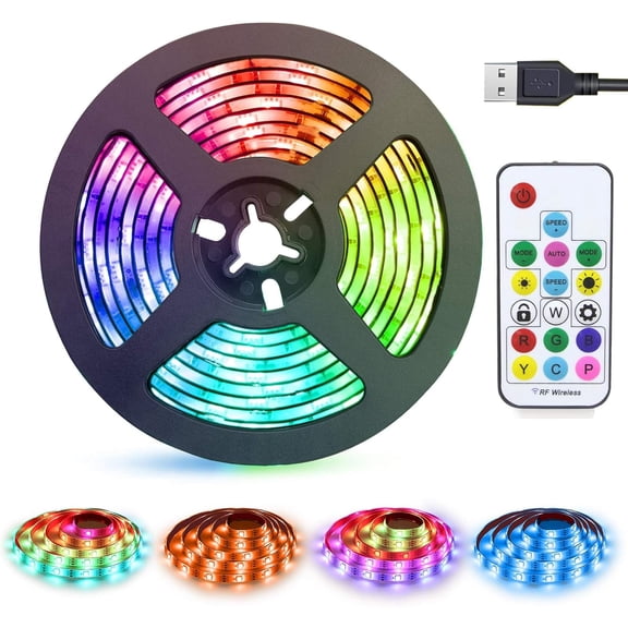 LED Strips Lights USB Powered Rainbow Chasing RGB LED Lights Strip LED TV Backlight Strip with 17-Key RF Remote Color Changing Strip Lights Waterproof IP65 LED Rope Lights LED Lights 2M 6.54FT