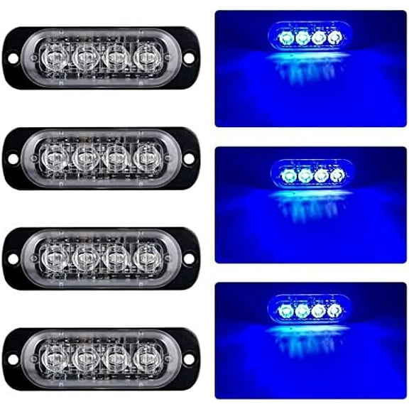 LED Strobe Warning Lights, 4Pcs 4LED Emergency Warning Lights Strobe Flashing Side Lights 12V 24V Front Rear Side Light Position Lamps