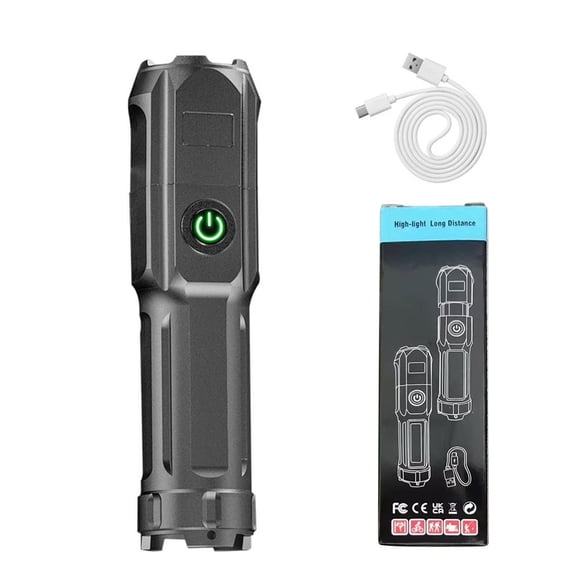 LED Strong Light Long-Range Flashlight, Rvkxad IPX7 Waterproof Telescopic Flashlight, 5200mAh Rechargeable High Brightness Outdoor Work Lamp with Power Display for Camping Emergency