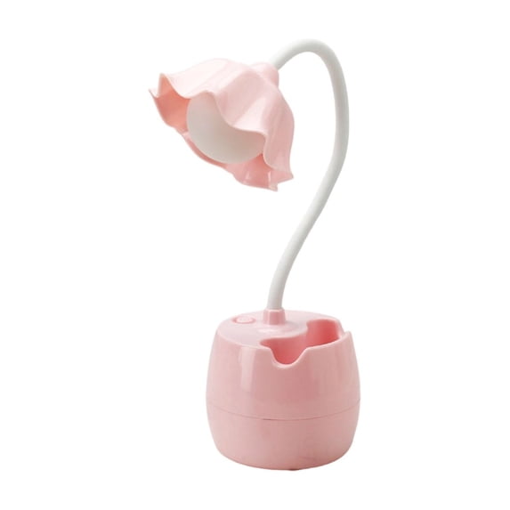 LED Student Study Desk Lamp with Pen Holder, Eye Protection Desk Lamp for Dormitory Bedroom Homework Reading, Pink