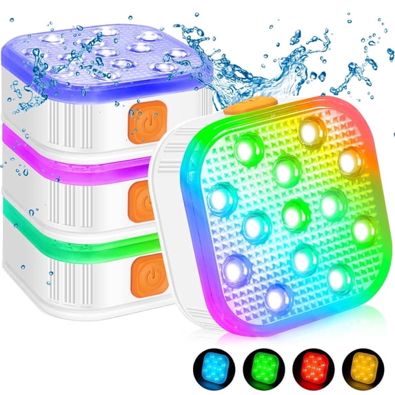 LED Submersible Pool Lights - Rechargeable Remote Control Swimming Pool Light with Timer, 16 LED Color changing IP68 waterproof Underwater Lights for Inground pool, Party, Bathtub, Hot tub (4 Pack)