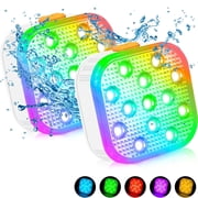 LED Submersible Pool Lights - Rechargeable Remote Control Swimming Pool Light with Timer, 16 LED Color changing IP68 waterproof Underwater Lights for Inground pool, Party, Bathtub, Hot tub 2 Pack