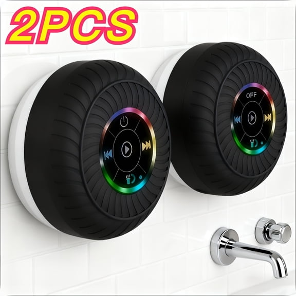 LED Suction Cup Bluetooth Speaker with USB Charging, 5.0 Surround Sound, Portable Battery-Powered for Phone, Tablet, Computer, Holiday Gift