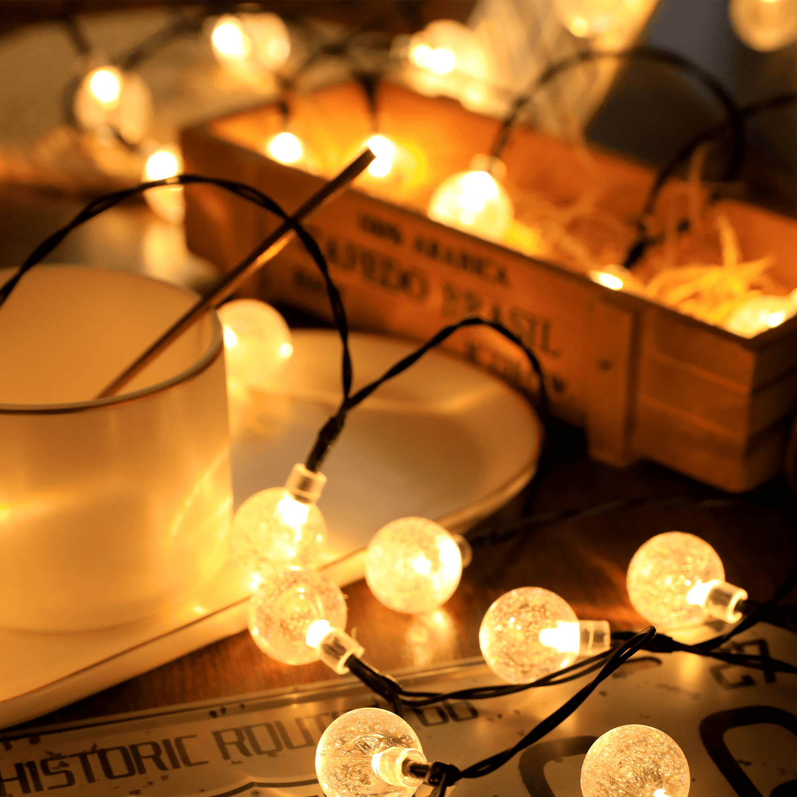 LED Surnice Solar String Lights(Warm White). 12M/40FT, 100 Bulbs for Camping/Party/Festivals.