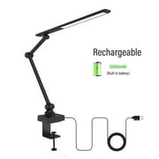 LED Swing Arm Desk Lamp with Clip 3 Kind of Illumination Dimmable USB Rechargeable Eye Care for Office Workstation Reading Study