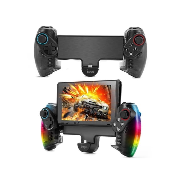 LED Switch Joycon Support Telescopic Adjustment, One-Piece Joypad Controller Replacement for Switch Pro Controlle, Switch Controller with Colors LED, Adjustable Joystick Sensitivity and Turbo Functi