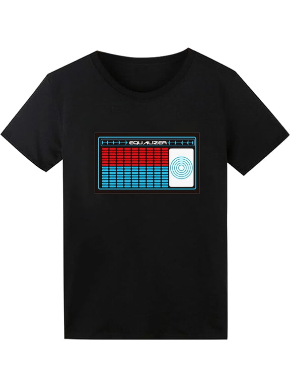 LED T Shirt Sound Activated Light Up Rave Shirts Glow in The Dark for Party Black