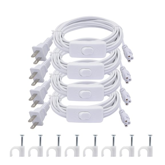 LED T5 T8 Power Extension Cord with On/Off Switch 18AWG 9.8FT 4-Pack