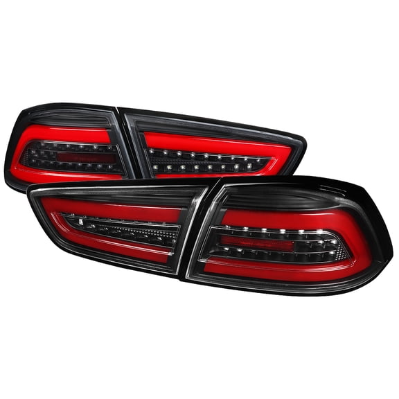 LED TAIL LIGHTS- BLACK HOUSING- CLEAR LENS WITH RED LIGHT BAR Made for and Compatible with 08-17 MITSUBISHI LANCER EVO X