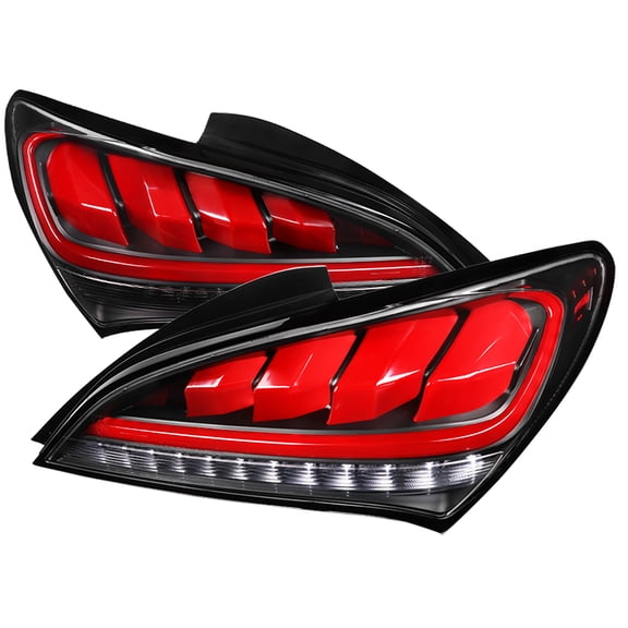 LED TAIL LIGHTS- BLACK HOUSING- CLEAR LENS WITH RED LIGHT BAR Made for and Compatible with 10-16 HYUNDAI GENESIS