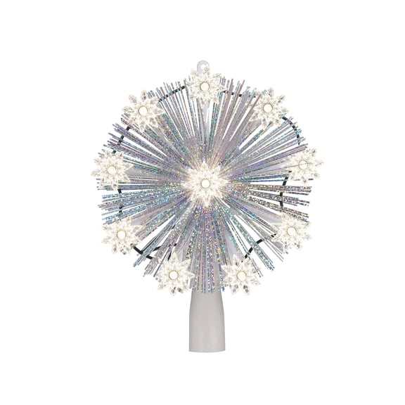 LED 9-Point Tinsel Star Christmas Tree Topper, White, 7", by Holiday Time