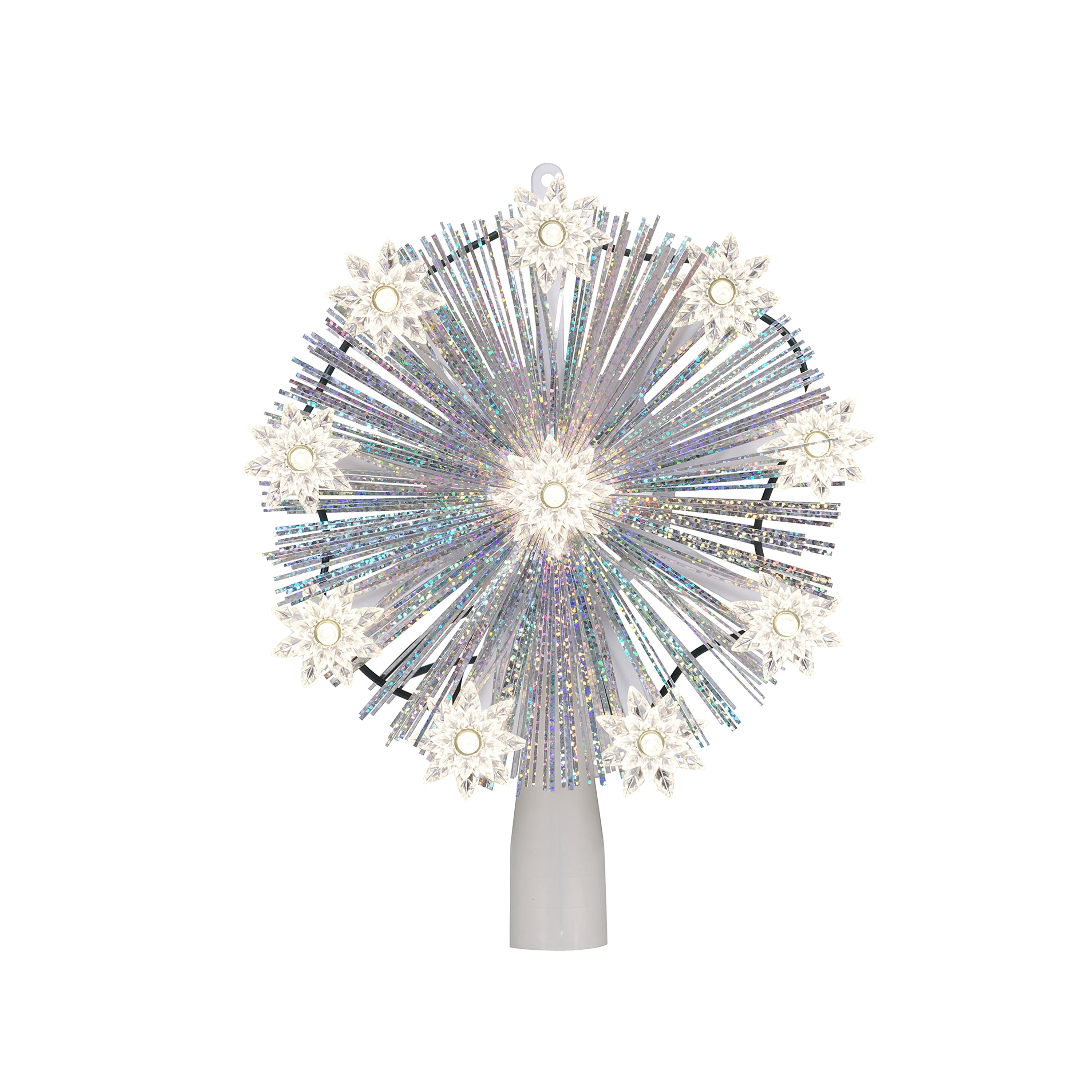 LED 9-Point Tinsel Star Christmas Tree Topper, White, 7", by Holiday Time