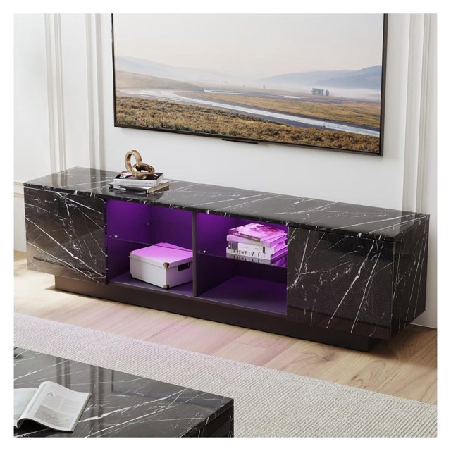 LED TV Stand for 50/55/60/65 inch TV, Modern Marble Wood Television