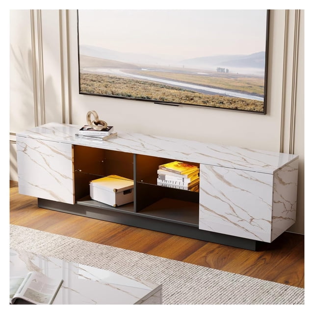 LED TV Stand for 50/55/60/65 inch TV, Modern Marble Wood Television