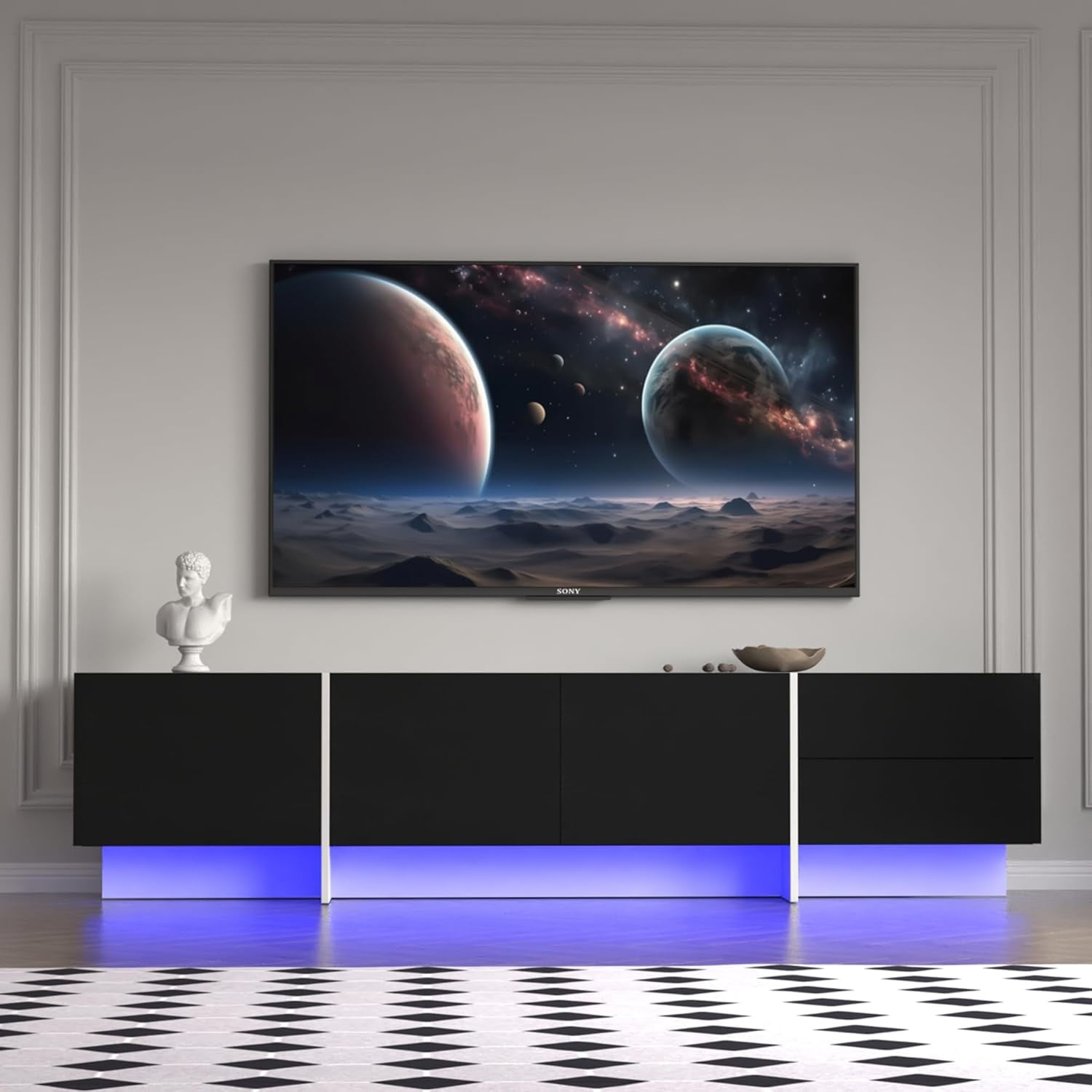 LED TV Stand for 55 65 75 Inch TV, Modern Entertainment Center with ...