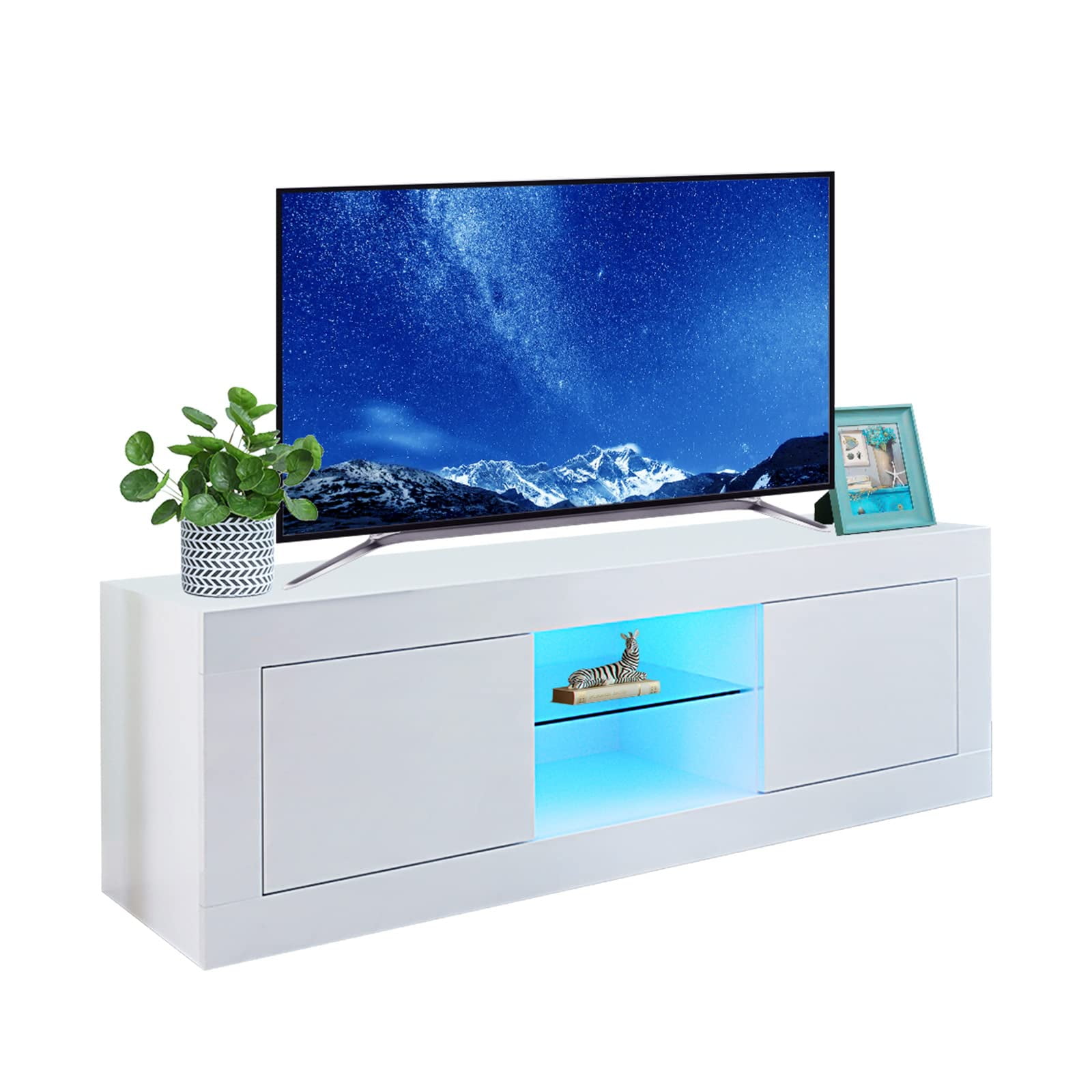 LED TV Stand for 55 inch TV, Modern Entertainment Center with LED