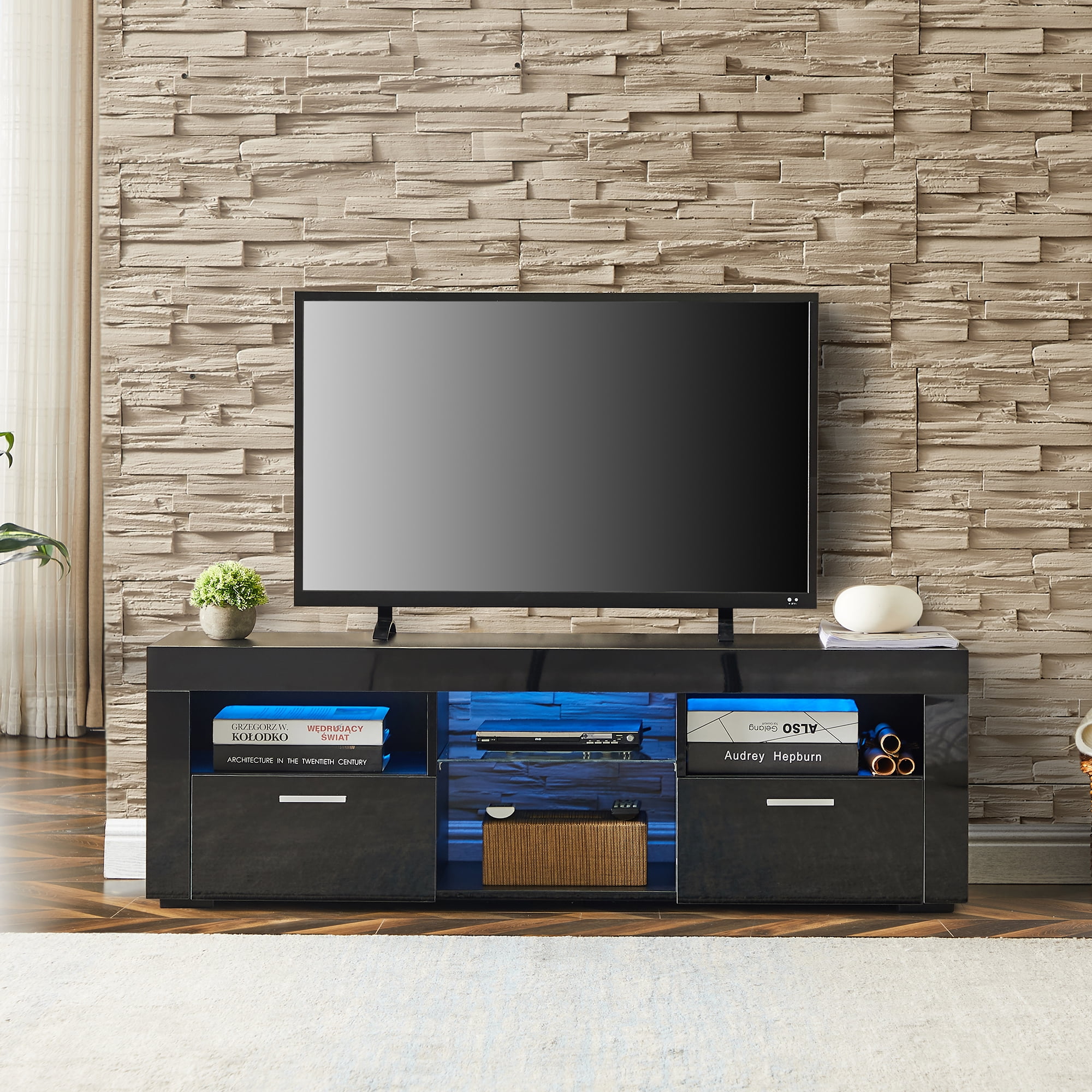 LED TV Stand for 55 inch TVs Segmart High Gloss Entertainment Center Home Furniture with Storage Drawer and Shelves Media Console Table Television
