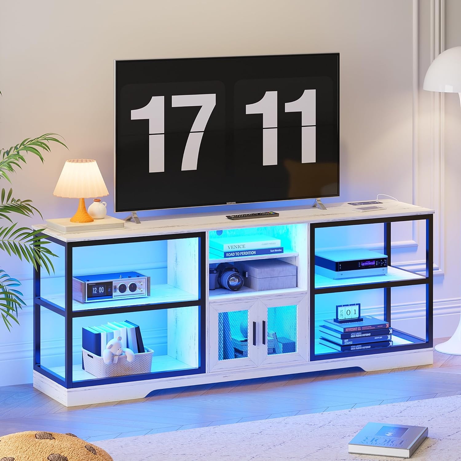 LED TV Stand for 65 Inch TV Industrial Entertainment Center with ...