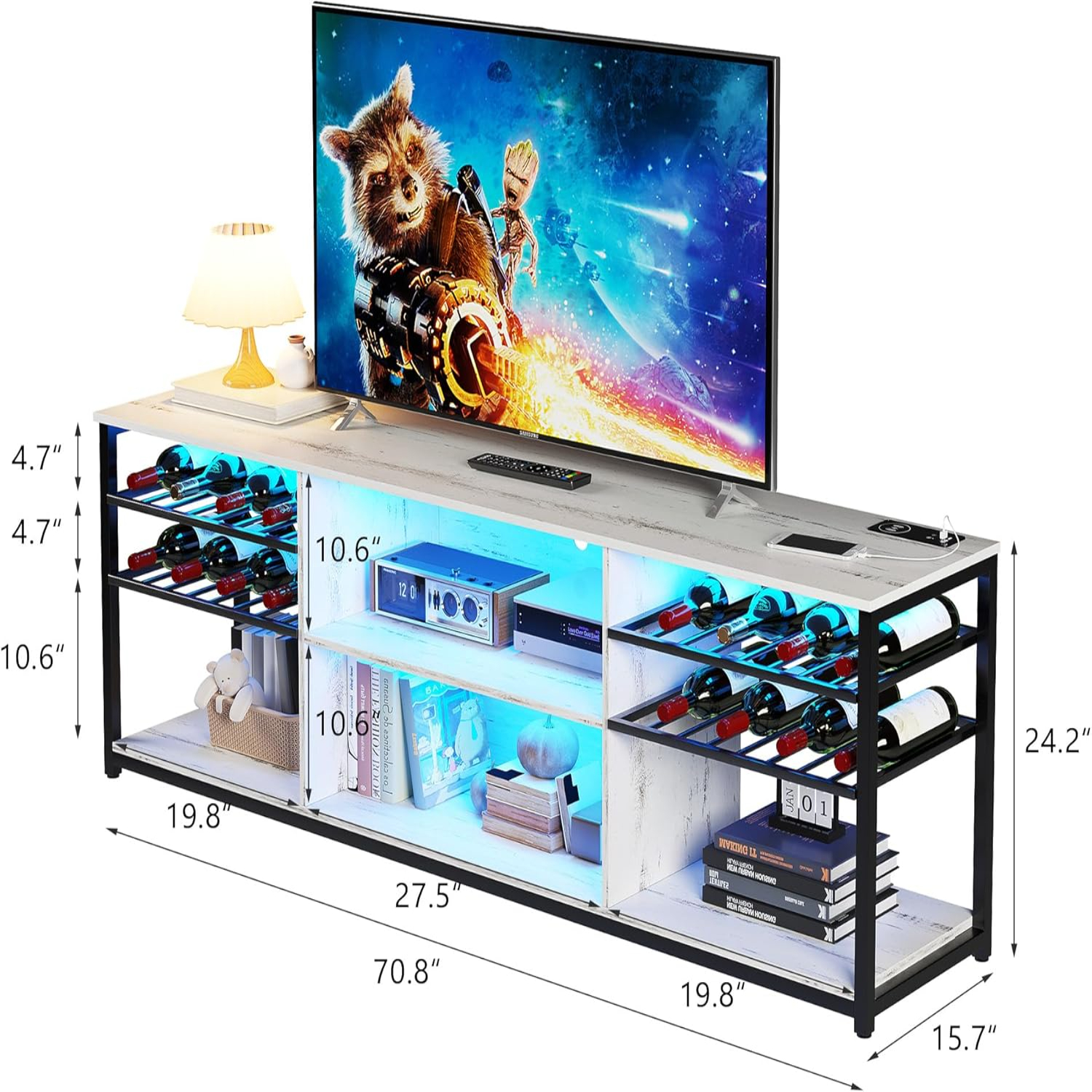 LED TV Stand for 65 Inch TV Modren Television Stands with Charging Station (Wireless/USB/TypeC