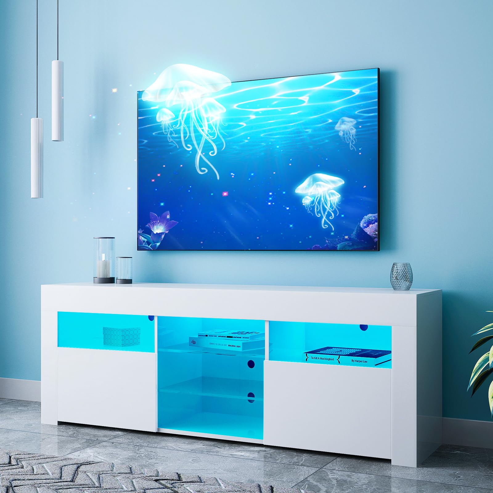 LED TV Stand For 65 Inch TV Modern Entertainment Center With LED 