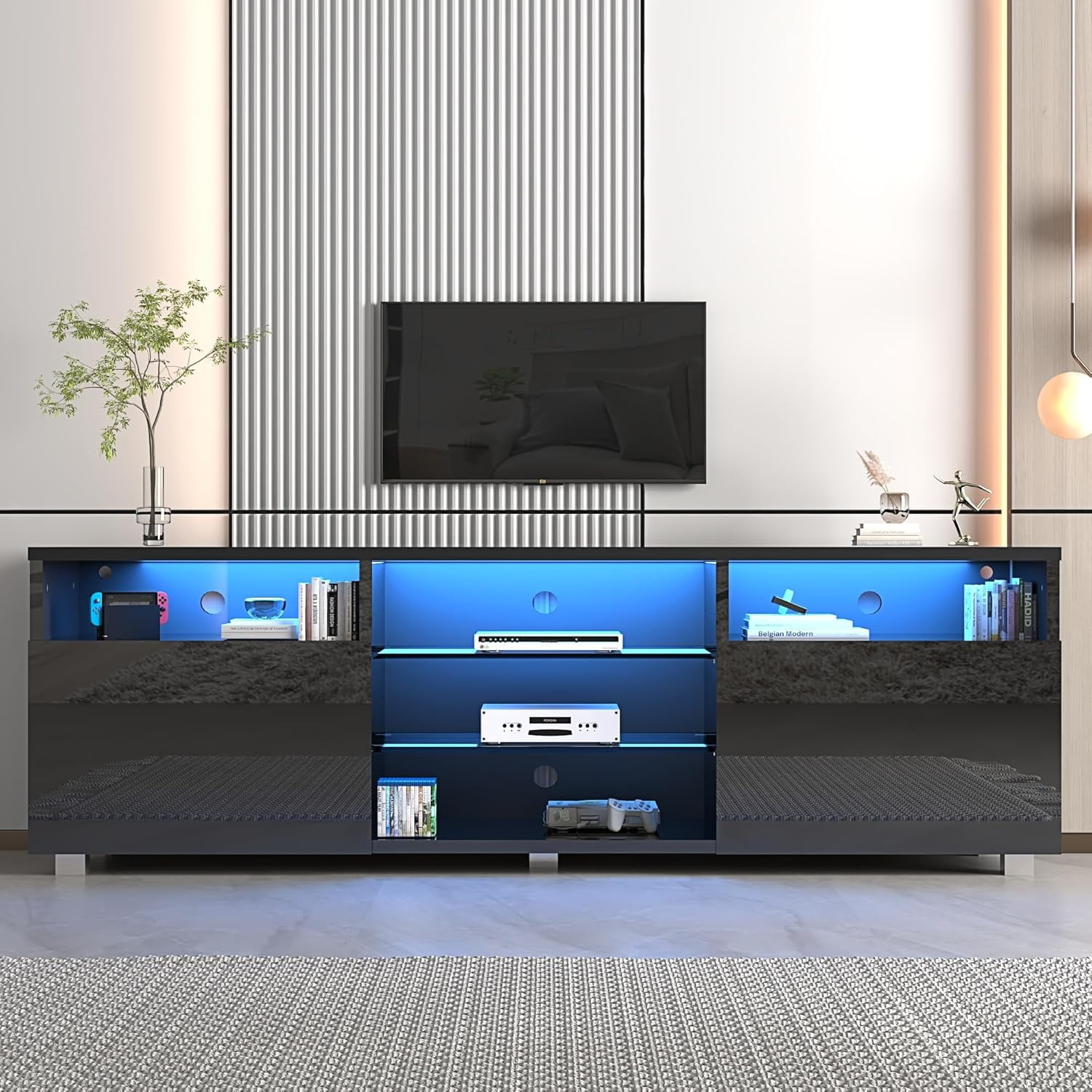 LED TV Stand for 75/80 inch TV, Modern Television Table Center Media ...