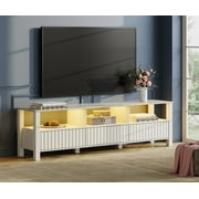 LED TV Stand for 75 inch, White Wood TV Console Media Storage Cabinet for 80 inch TV Entertainment Center with 6 Storages for Living Room Bedroom, 70 inch
