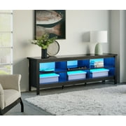LED TV Stand for 75 inches Flat Screen, LED Wood Media Console Storage Cabinet Entertainment Center with 6 Open Shelves for Living Room, 70 inches, Black
