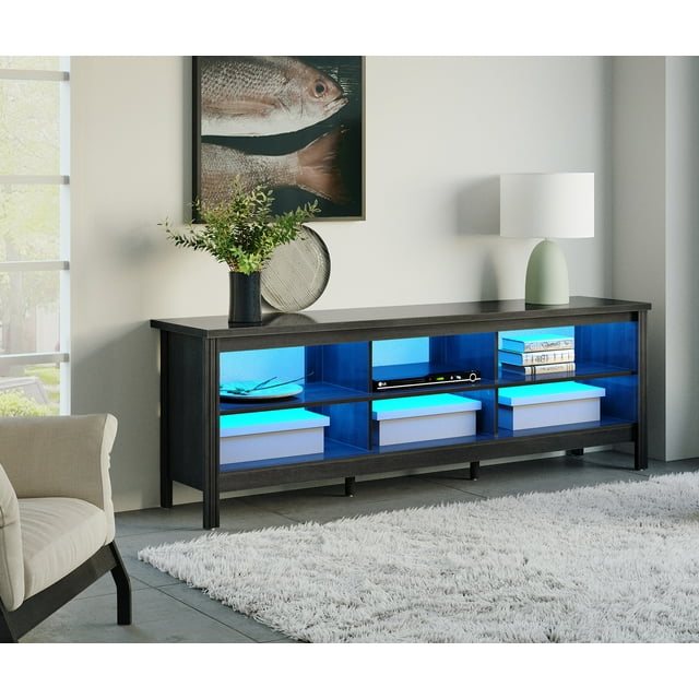 LED TV Stand for 75 inches Flat Screen, LED Wood Media Console Storage