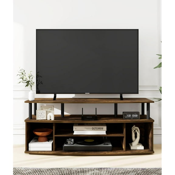TV Stands for Living Room, Entertainment Center for TV up to 55" with Two Storage Shelves, Modern Media Console Table, Walnut Brown