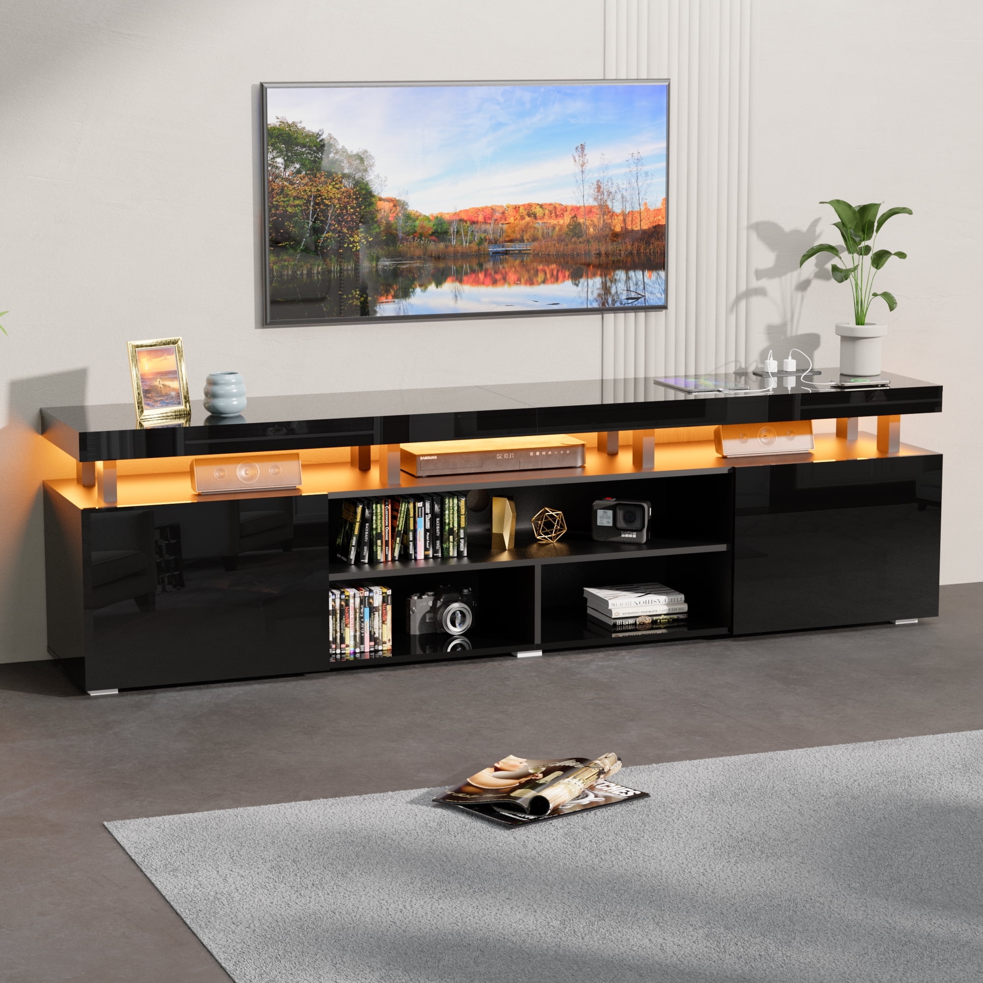 LED TV Stand for Up to 90 Inch TVs, Modern Entertainment Center with ...