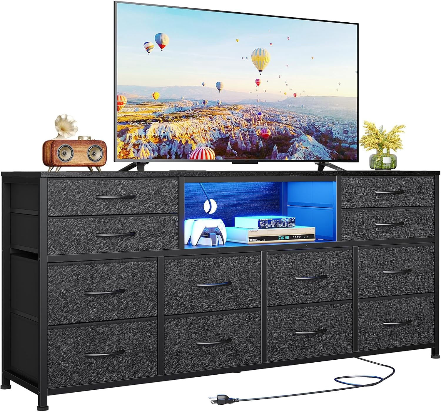 LED TV Stand Dresser for Bedroom with Power Outlets, 55 inch ...