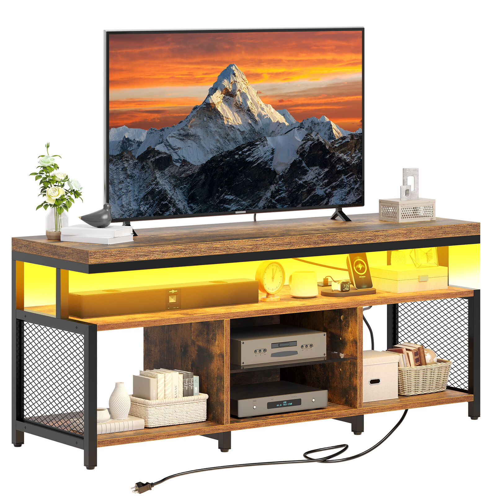 LED TV Stand Entertainment Center with Power Outlets Media Console For