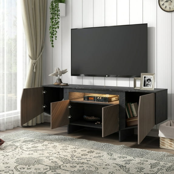 LED TV Stand Modern Gaming Entertainment Center With Cabinet TV Corner Media Console For Living Room Bedroom Office