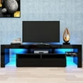 thumbnail image 1 of LED TV Stand for TVs up to 65 inch, High Gloss Entertainment Center with RGB LED Lights, Wood Console Table with Storage Drawers, Flat Screen TV Cabinet for Living Room, Bedroom, Black, D6434, 1 of 10