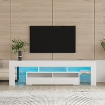 LED TV Stand for TVs up to 65 inch, High Gloss Entertainment Center with RGB LED Lights, Wood Console Table with Storage Drawers, Flat Screen TV Cabinet for Living Room, Bedroom, White, D6428