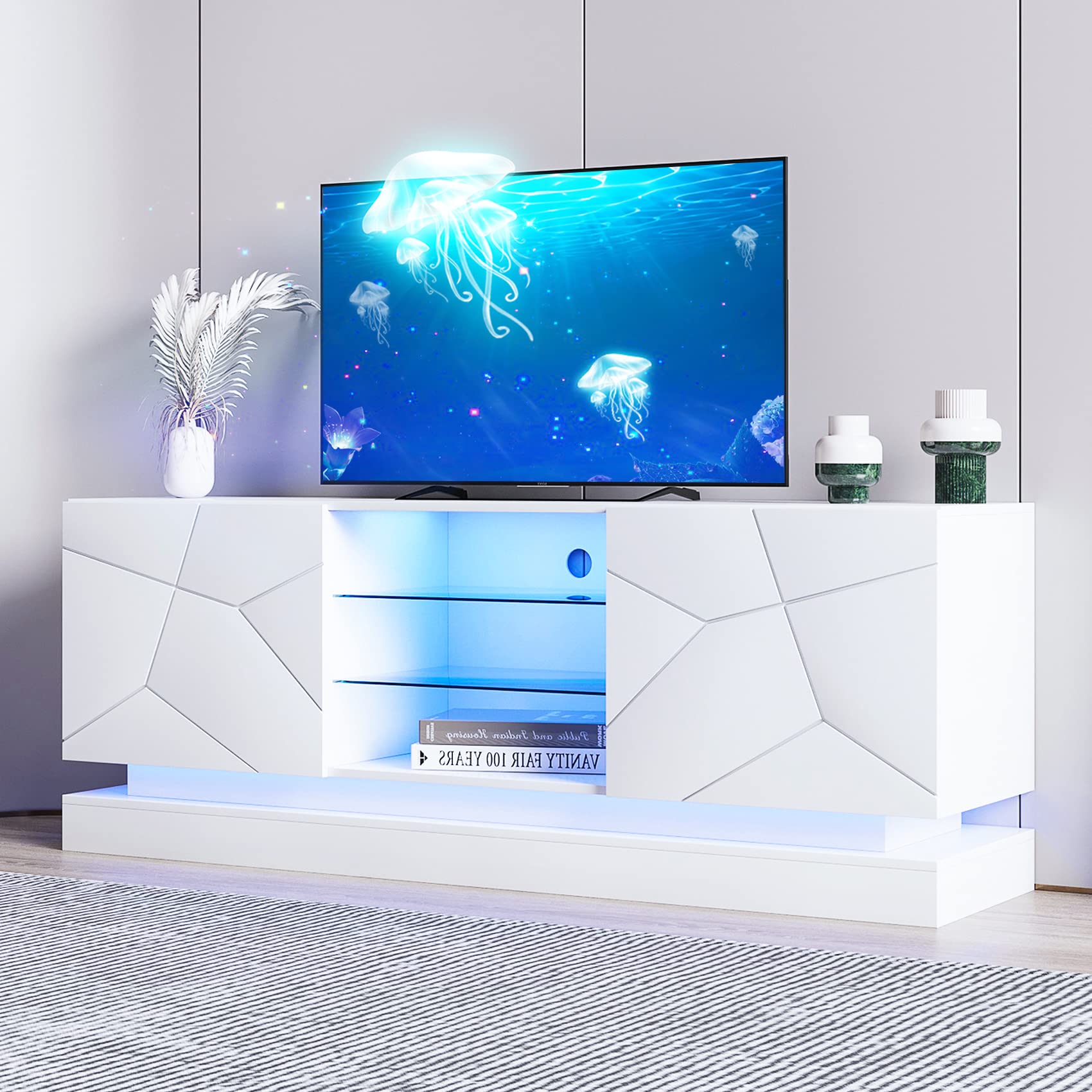 LED TV Stand for TVs up to 70 inch, Modern Entertainment Center with