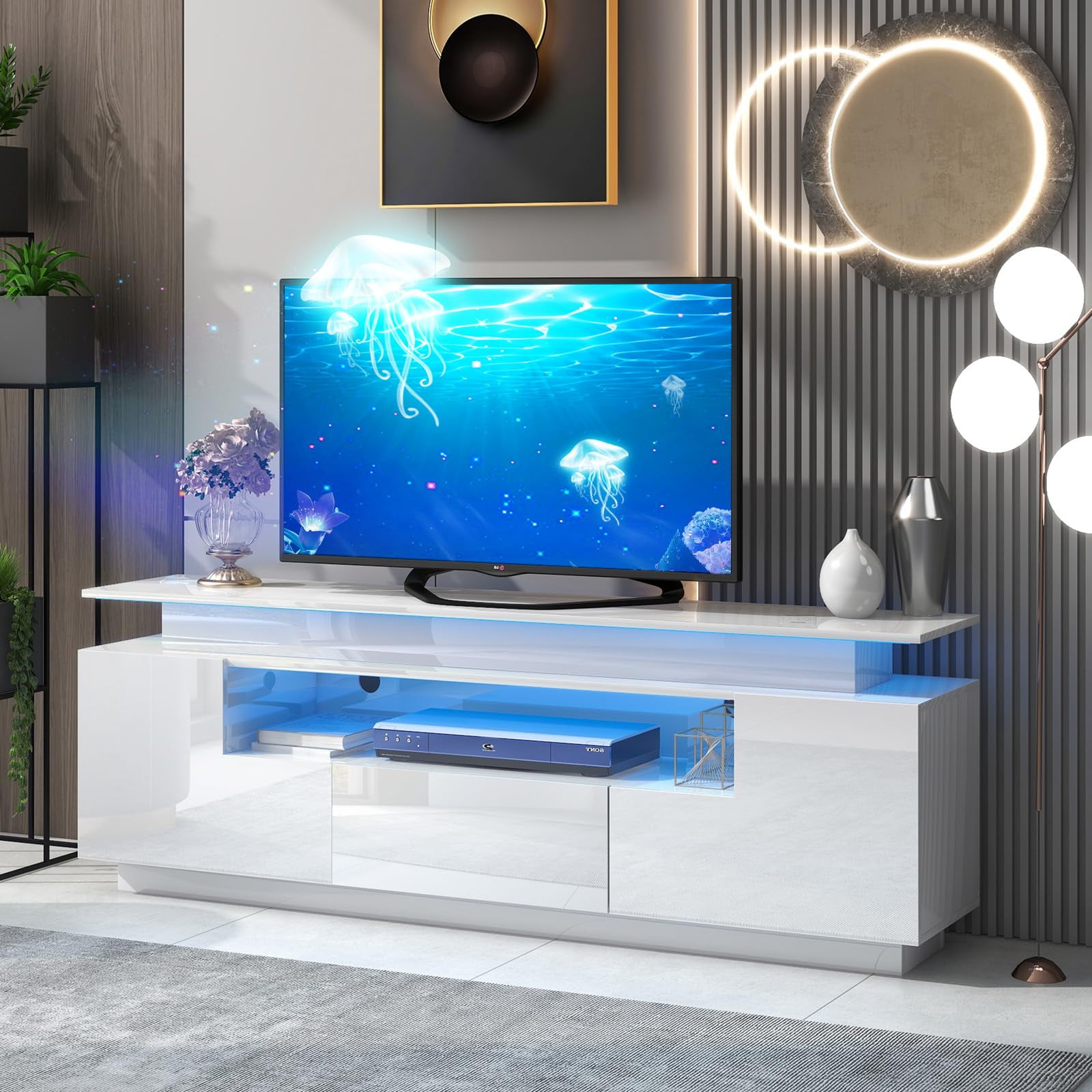 LED TV Stand for TVs Up to 75 Inch, Modern LED Entertainment Center