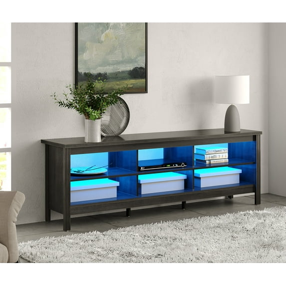 LED TV Stand for 75 inch TV, Black Entertainment Center for 80 inch TV Console Table with 6 Storages for Living Room Bedroom, 70"