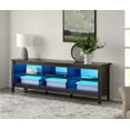 thumbnail image 1 of LED TV Stand for 80 Inch TV,  Wood TV Cabinet for 75 inch TV with Blue LED Light & 6 Cubby for Living Room Bedroom,70 inch Black, 1 of 7